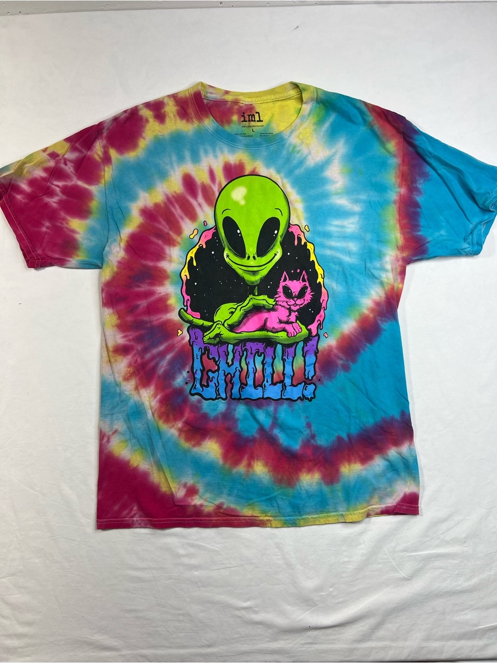 Isaac Morris Alien Cat Shirt Tie-Dye Spiral Multicolor Chill Unisex